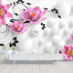 پوستر دیواری گل صورتی سه بعدی کد 3941