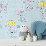 کاغذدیواری کودک طرح فیل کوچولوها | آبی کد 12001