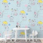 کاغذدیواری کودک طرح فیل کوچولوها | آبی کد 12001 - تصویر 3