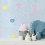 کاغذدیواری کودک طرح بادکنک‌های قلبی | آبی کد 12003