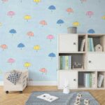 کاغذدیواری کودک طرح چترهای رنگی کوچک | آبی کد 12004 - تصویر 3