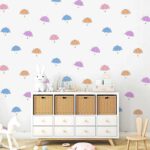 کاغذدیواری کودک طرح چترهای رنگی | سفید کد 12008 - تصویر 3