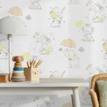 کاغذدیواری کودک طرح فیل های کوچک | سفید لیمویی کد 12009 - تصویر 3