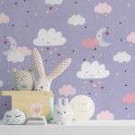 کاغذدیواری کودک طرح آسمان ابری | بنفش کد 12017