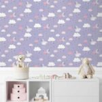 کاغذدیواری کودک طرح آسمان ابری | بنفش کد 12017 - تصویر 3