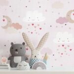 کاغذدیواری کودک طرح آسمان ابری | صورتی کد 12021