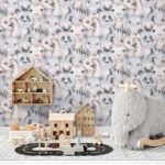 کاغذدیواری کودک طرح حیوانات | کرم / خاکستری کد 12029 - تصویر 3