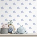 کاغذدیواری کودک طرح نهنگ‌های دریایی | آبی / سفید کد 12037